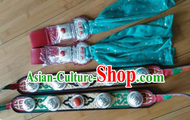 Chinese Zang Nationality Leather Belts Handmade Traditional Tibetan Ethnic Waistband Accessories for Kids
