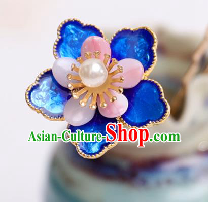 Handmade Chinese Classical Blueing Flower Hairpins Traditional Hair Accessories Ancient Hanfu Hair Clip for Women