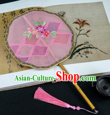 China Embroidered Fans Handmade Palace Fan Traditional Hanfu Pink Silk Fan