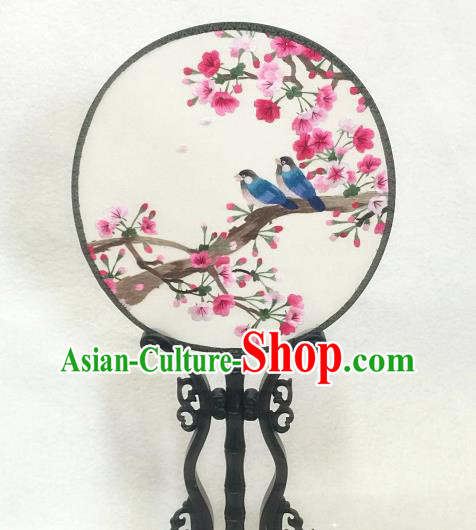 China Traditional Hanfu Circular Fan Handmade Embroidered Begonia Birds Palace Fan