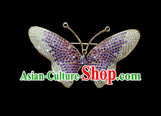 Top Grade Handmade Purple Crystal Butterfly Brooch Jewelry Accessories