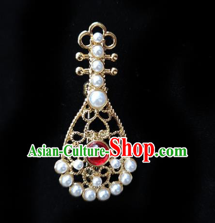 Top Handmade Golden Lute Brooch Jewelry Accessories Red Crystal Breastpin