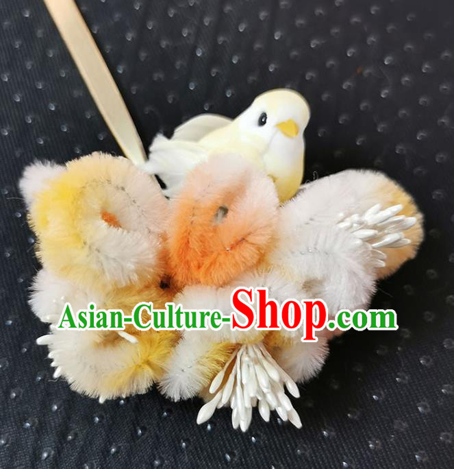 China Handmade Velvet Flowers Pigeon Hair Stick Traditional Ancient Princess Hairpin