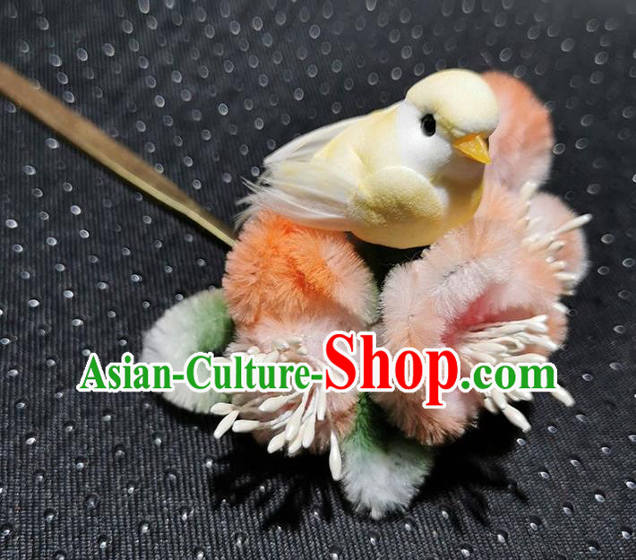 China Traditional Hanfu Hairpin Handmade Pink Velvet Plum Pigeon Hair Stick