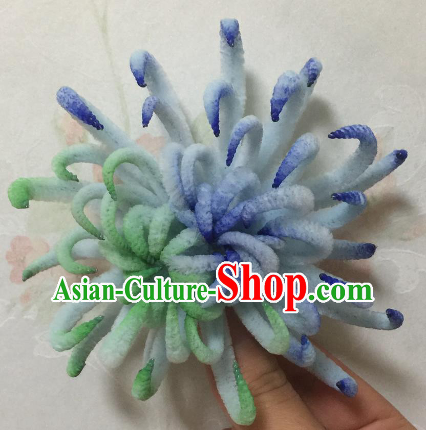 China Ancient Ming Dynasty Princess Velvet Chrysanthemum Hair Stick Handmade Hairpin