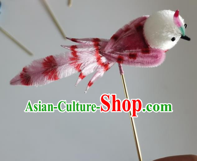 China Traditional Ancient Hanfu Hair Stick Handmade Pink Velvet Bird Hairpin