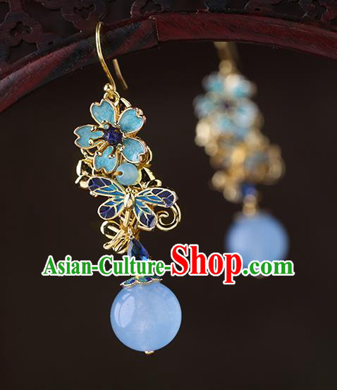 Chinese Classical Blueing Ear Accessories Traditional Cheongsam Sakura Earrings