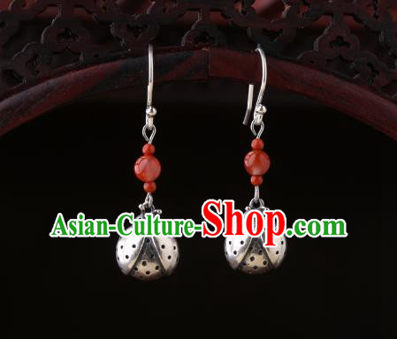 Chinese Classical Wedding Silver Ear Accessories Traditional Cheongsam Ladybird Earrings