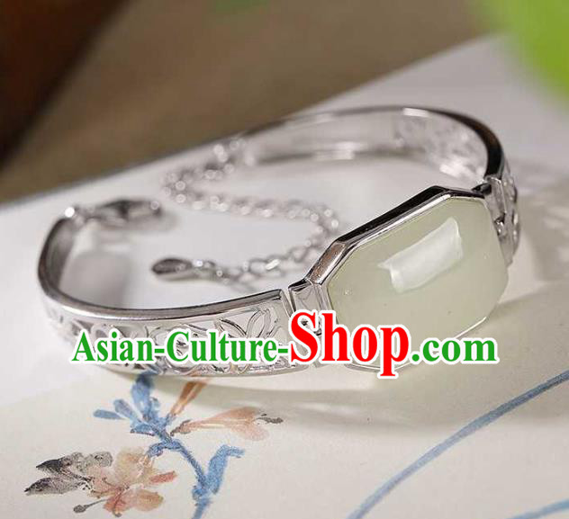 China Classical Cheongsam Silver Bangle Accessories Traditional Jade Bracelet