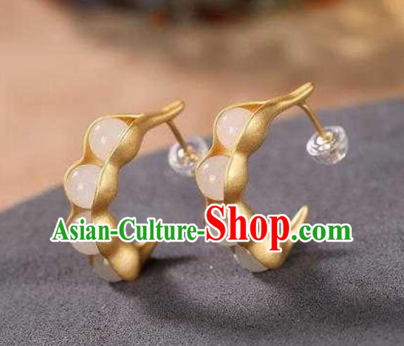 Handmade Chinese Beads Ear Accessories Traditional Cheongsam Golden Peasecod Earrings