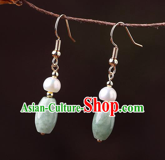 Chinese Classical Pearl Ear Accessories Traditional Cheongsam Jade Earrings