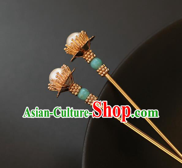 China Traditional Hanfu Pearl Hair Stick Ancient Song Dynasty Princess Hairpin