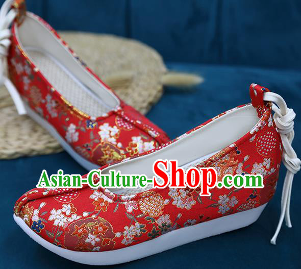 Chinese Classical Red Brocade Shoes Hanfu Shoes Traditional Wedding Shoes