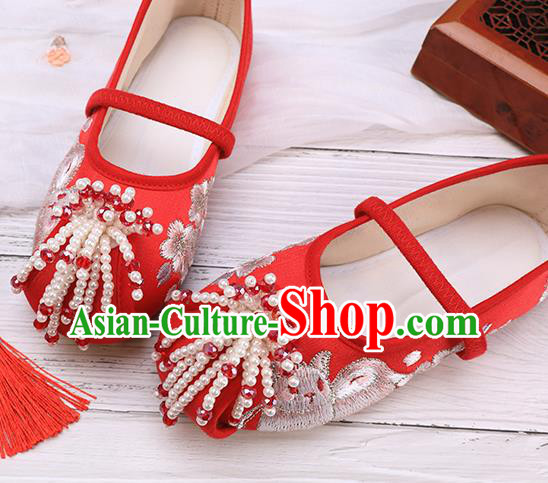 China Traditional Embroidered Red Shoes Classical Hanfu Shoes for Kids