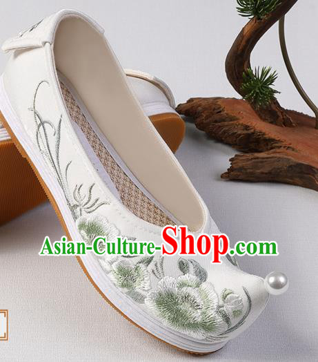 Chinese Bow Shoes Handmade Embroidered Peach Blossom Shoes Traditional Hanfu Shoes