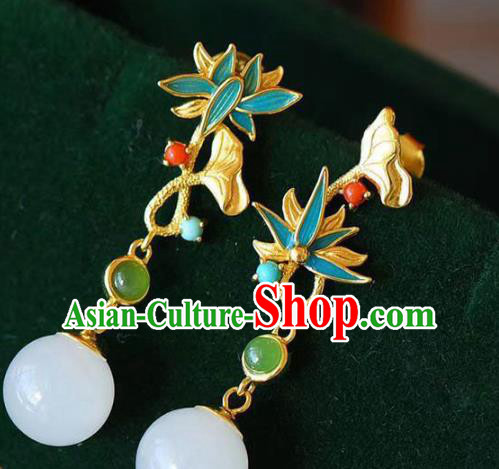 China Traditional Cheongsam Ear Accessories National Enamel Lotus Earrings