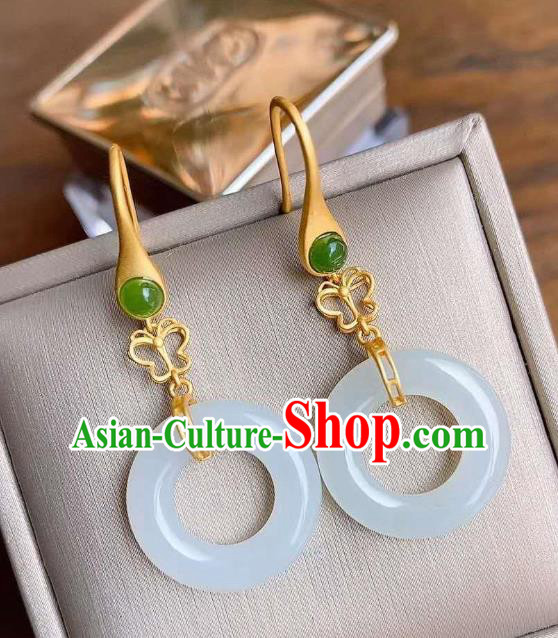 China Traditional Cheongsam White Jade Ear Accessories National Silver Earrings