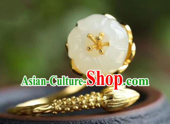 Chinese Handmade Golden Ring Jewelry Accessories Classical Jade Mangnolia Circlet