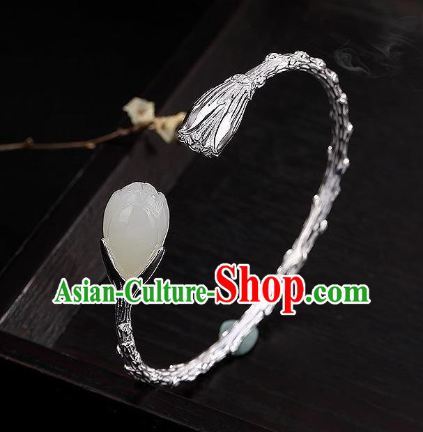 China Handmade Bracelet Accessories Traditional Jade Mangnolia Bangle Jewelry