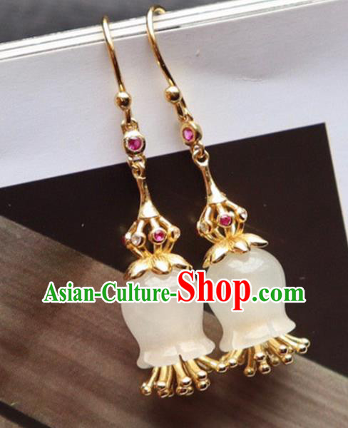 China Traditional Jade Convallaria Ear Jewelry Accessories Classical Cheongsam Earrings