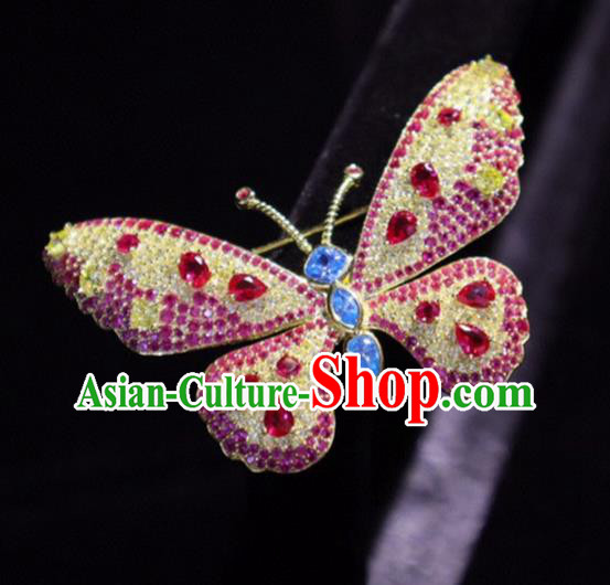 China Handmade Crystal Butterfly Brooch Accessories Traditional Cheongsam Jewelry