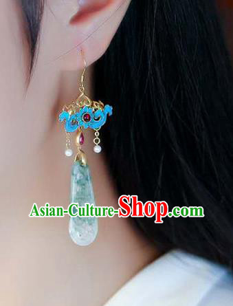 Handmade China Traditional Cheongsam Cloisonne Earrings Jade Jewelry Ear Accessories