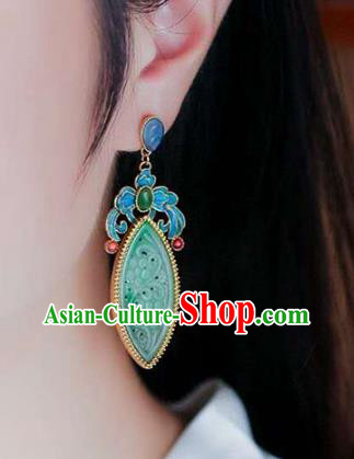 Handmade China Jade Ear Jewelry Accessories Traditional Cheongsam Cloisonne Earrings