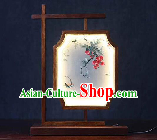 China Traditional Embroidered Lantern Ornaments National Rosewood Carving Table Screen