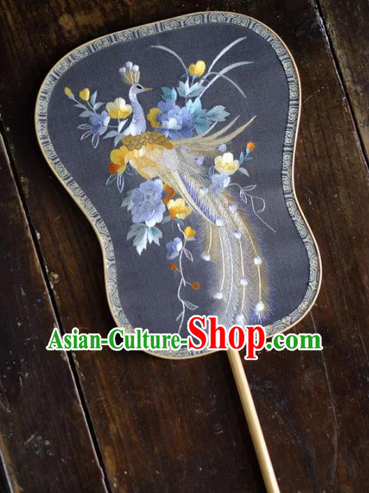 Chinese Traditional Silk Fans Handmade Embroidered Peacock Peony Palace Fan