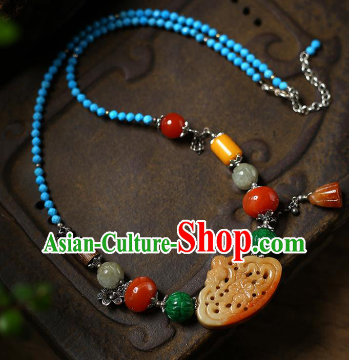 Chinese Handmade Jade Accessories National Agate Necklet Classical Kallaite Necklace