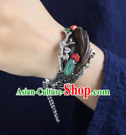 China Traditional Eaglewood Jewelry Accessories Handmade Bracelet National Silver Bangle