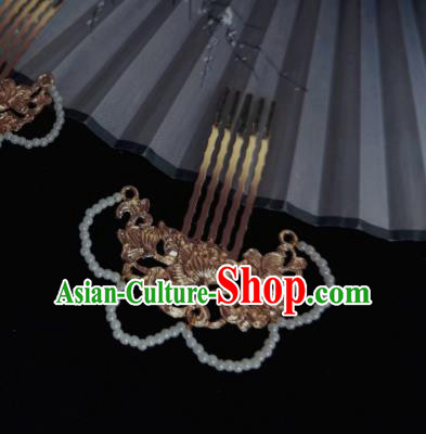 Chinese Traditional Ming Dynasty Hairpin Ancient Empress Golden Hair Comb