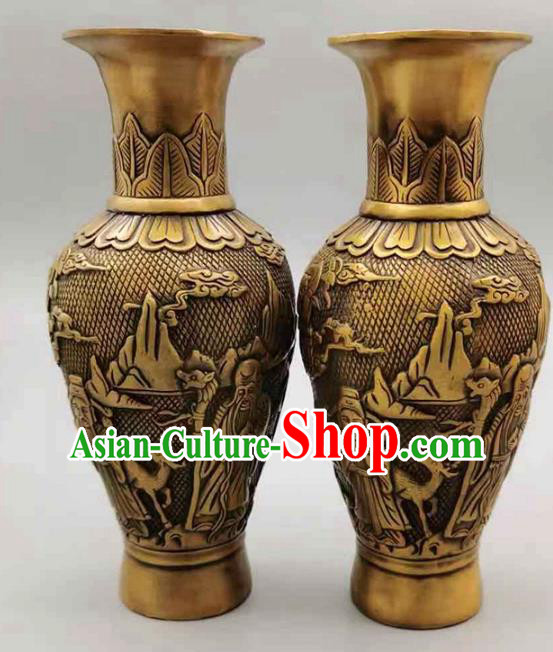 Handmade Chinese Carving Crane Flower Jardiniere Ornaments Brass Vase Accessories