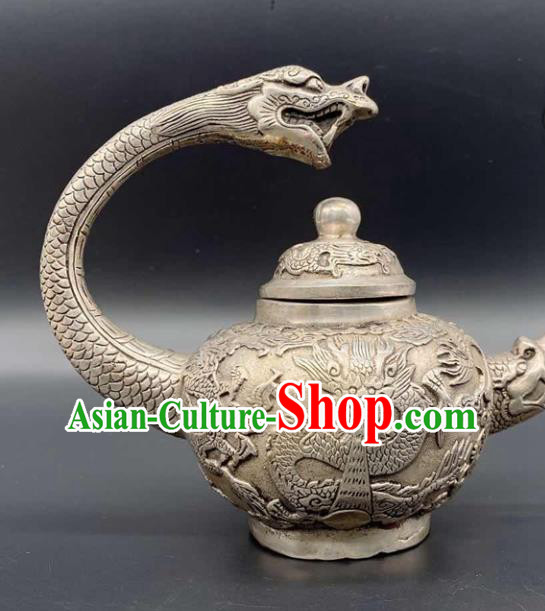 Handmade Chinese Carving Dragon Teapot Ornaments Traditional Brass Craft Flagon