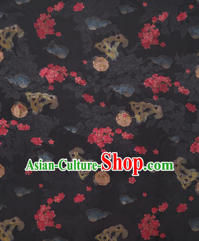 Chinese Traditional Cheongsam Silk Fabric Classical Black Gambiered Guangdong Gauze Material