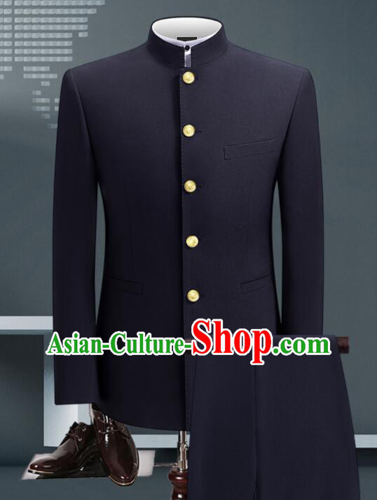 Chinese Groom Black Zhongshan Clothing Traditional Wedding Suits Tang Zhuang Costumes