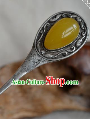 Chinese Ancient Empress Beeswax Hair Stick Traditional Qing Dynasty Silver Hairpin