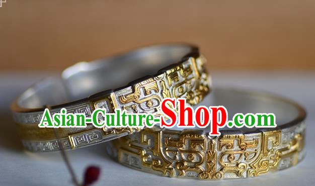 China National Silver Carving Bracelet Jewelry Traditional Handmade Bangle Accessories