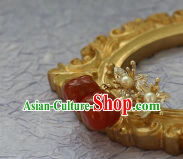 China Traditional Hanfu Earrings Ancient Palace Lady Agate Persimmon Ear Jewelry