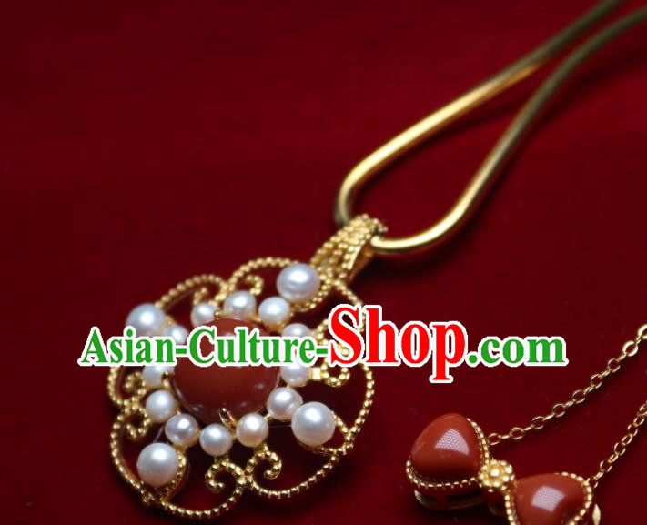 China Traditional Pearls Agate Necklet Accessories Handmade Hanfu Necklace Pendant