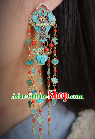 China Classical Red Beads Ear Jewelry Traditional Cheongsam Tassel Earrings