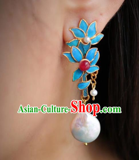 China Classical Bamboo Leaf Ear Jewelry Traditional Cheongsam Tourmaline Pearl Earrings