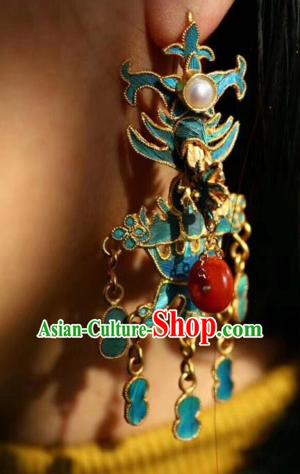 China Classical Agate Peace Buckle Ear Jewelry Traditional Cheongsam Pearls Earrings