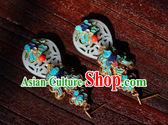 China Classical Blueing Ear Jewelry Traditional Cheongsam White Jade Earrings