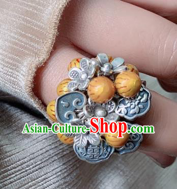 Chinese Handmade Silver Carving Ring National Circlet Jewelry