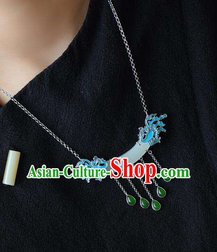 Handmade Chinese Phoenix Necklace Accessories National White Jade Necklet Pendant