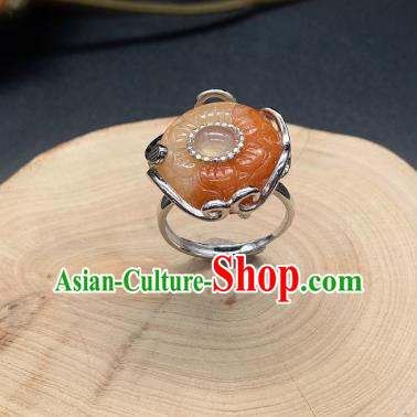 Chinese Handmade Silver Ring National Agate Plum Blossom Circlet Jewelry