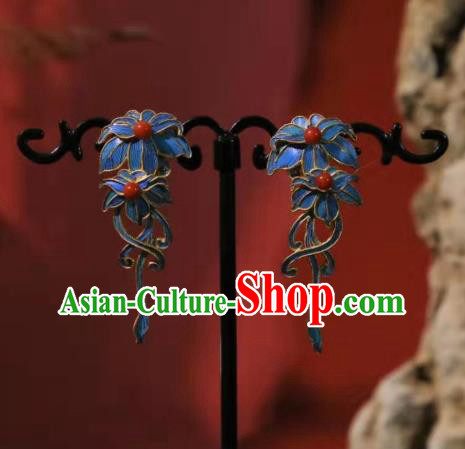 Chinese Cheongsam Ear Accessories Traditional Culture Jewelry Blueing Earrings