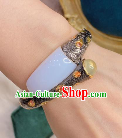 Handmade Chinese National Bracelet Traditional Hetian Jade Wristlet Accessories