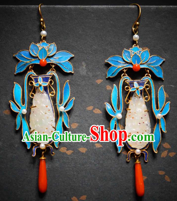 Handmade Chinese Traditional Culture Jewelry Jade Earrings Cheongsam Ear Accessories